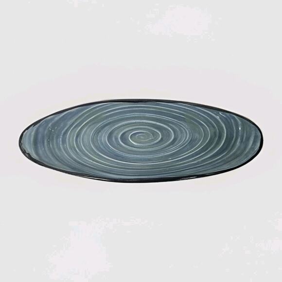 Handmade Platter Blue Glazed Pottery Ceramic Tray Plate Extra Large Oval 18" - Picture 1 of 6